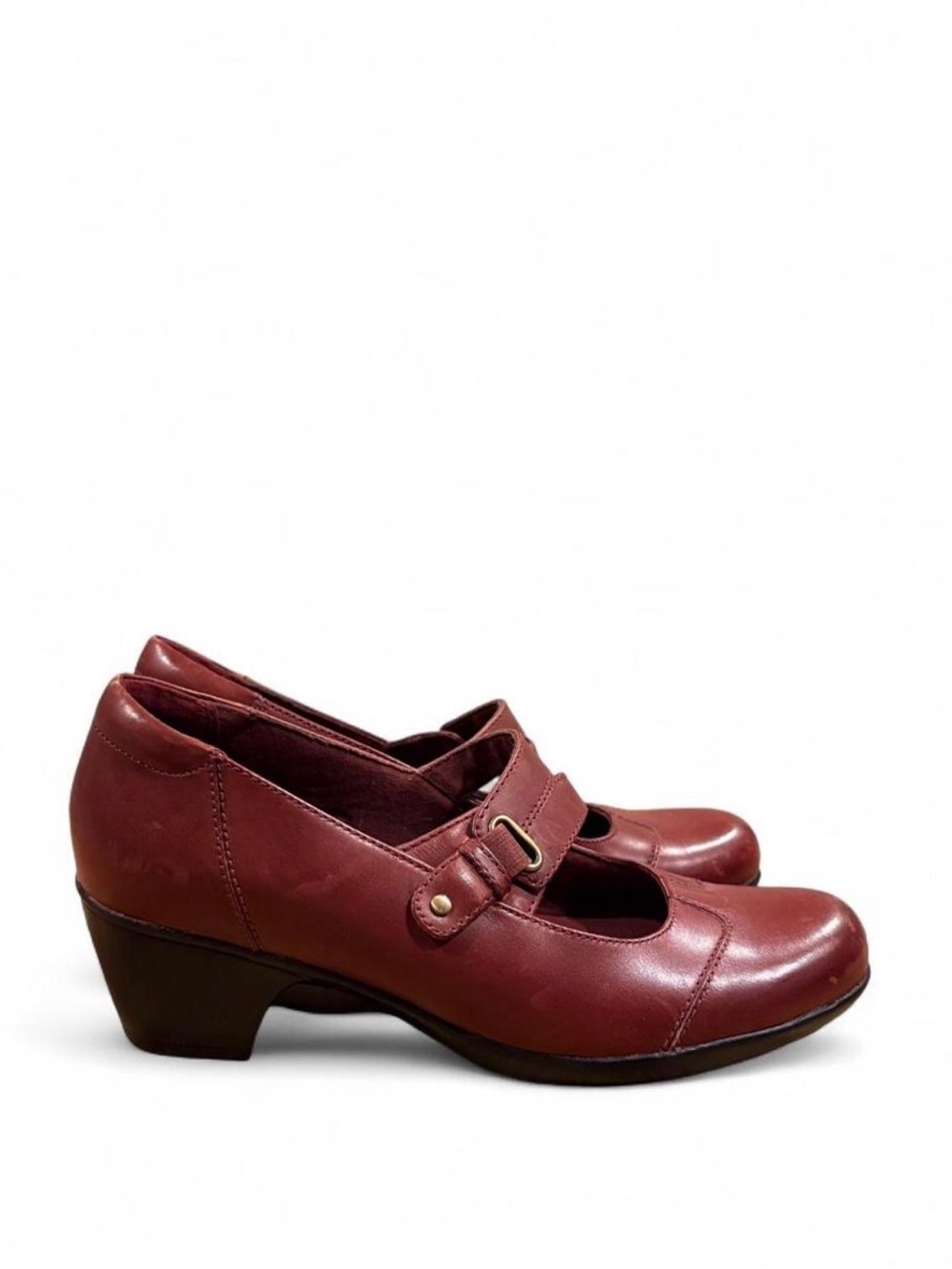 Clarks Burgundy Leather Mary Jane Heels 7.5 EU 38 Comfort Business Casual Work